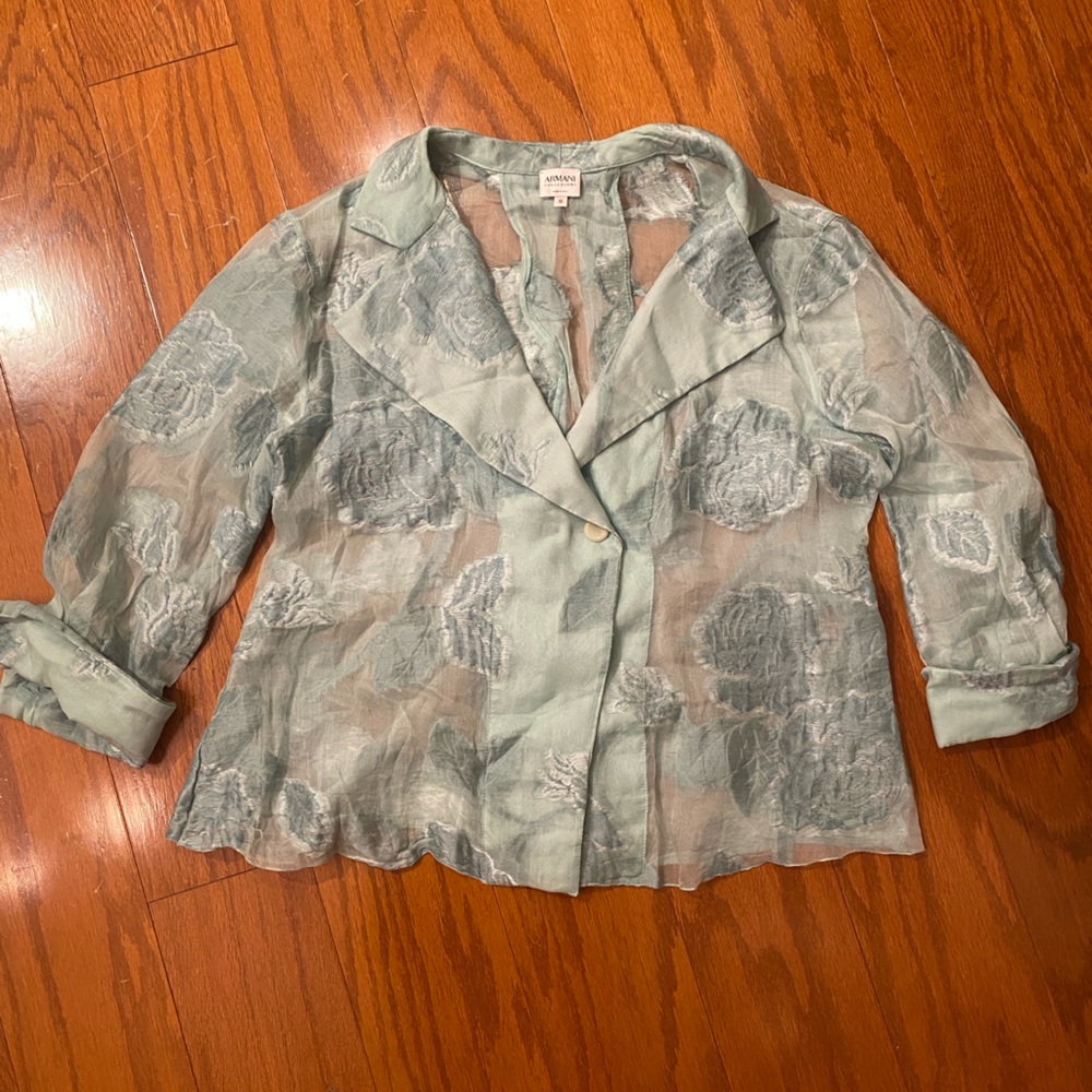 Vintage Armani Collezioni Sheer Floral Jacket in Light Green / blue